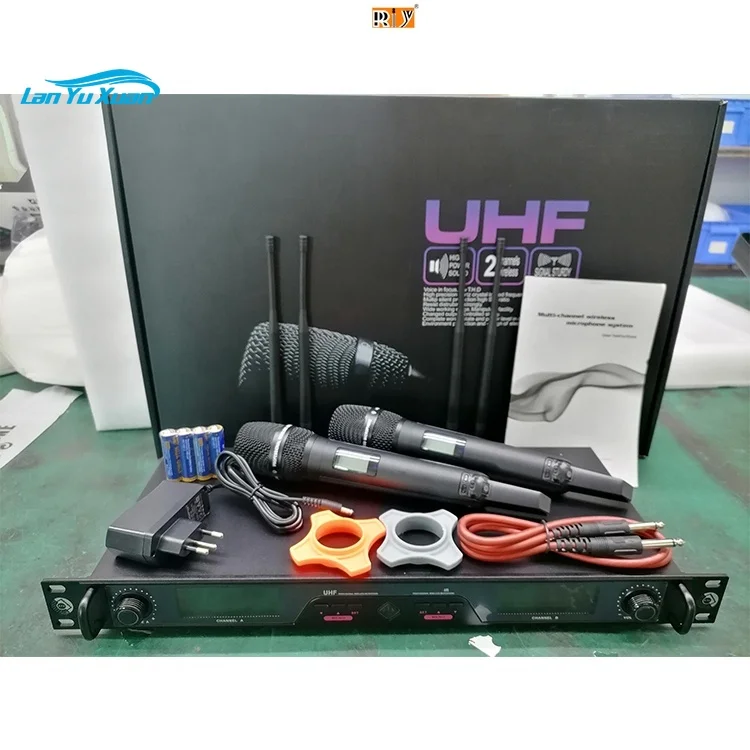 

U10B Professional Wireless Microphone System Stage Performance 2 Channel True Diversity Wireless Microphone