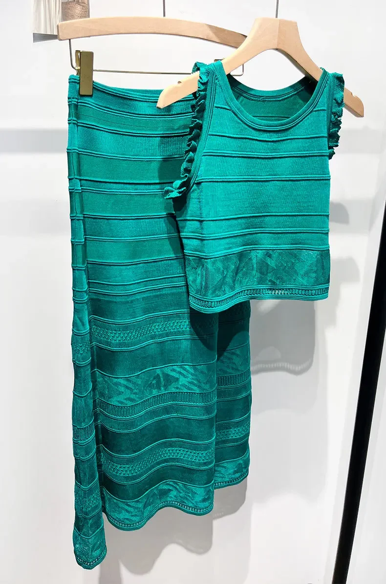 

Knit Skirt Sets Women Two Piece Sveless Vests O-Neck Slim Fit Top Solid Long Skirts Straight Casual Ele Summer 2025