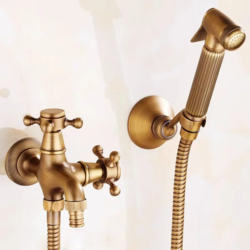 Antique Brass Handheld Bidet Spray Shower Set Copper Bidet Sprayer Toilet Bidet Faucet Lavatory ,Bathroom Accessories