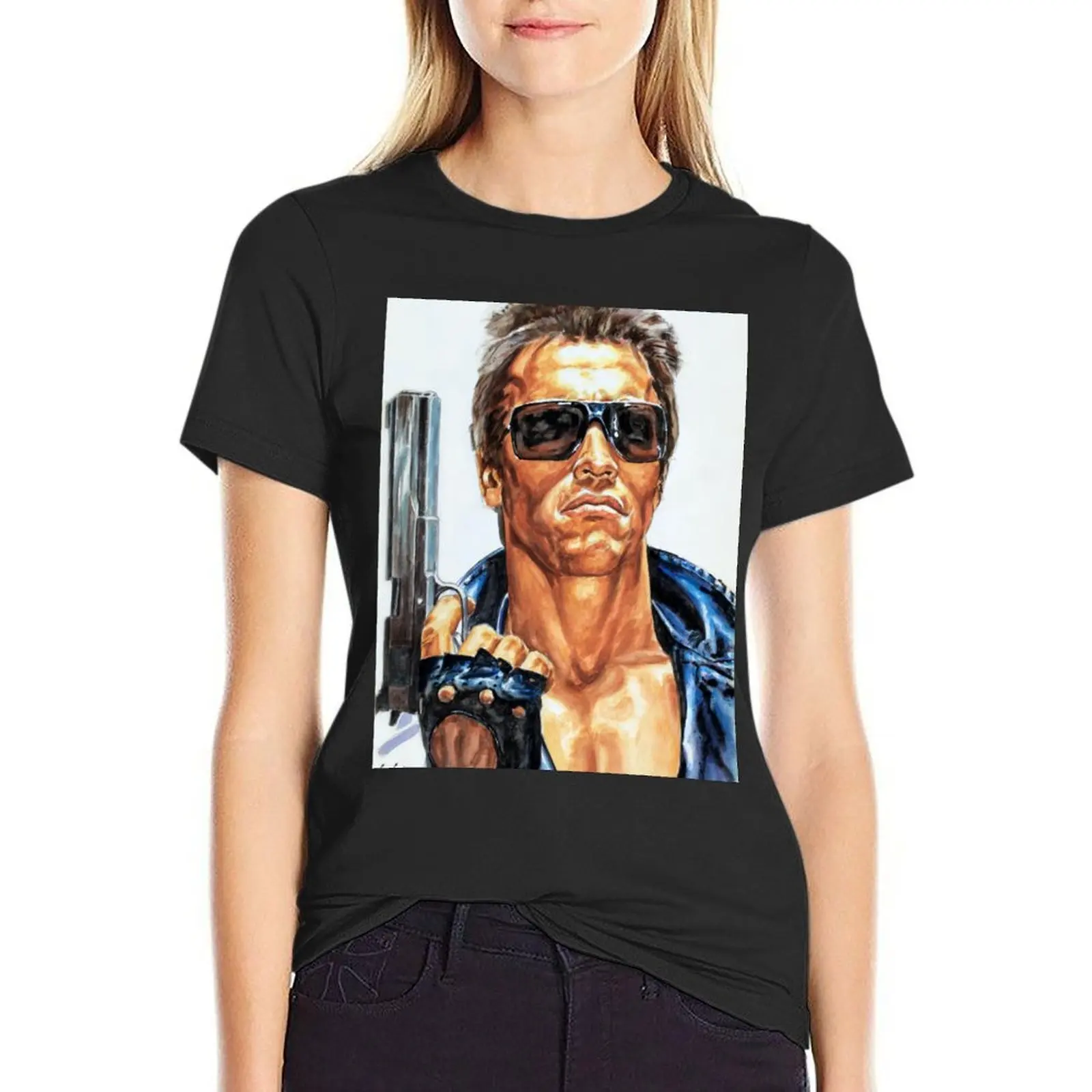 Arnold Schwarzenegger painting movie poster art T-Shirt vintage clothes summer tops tees Women's summer blouses 2024