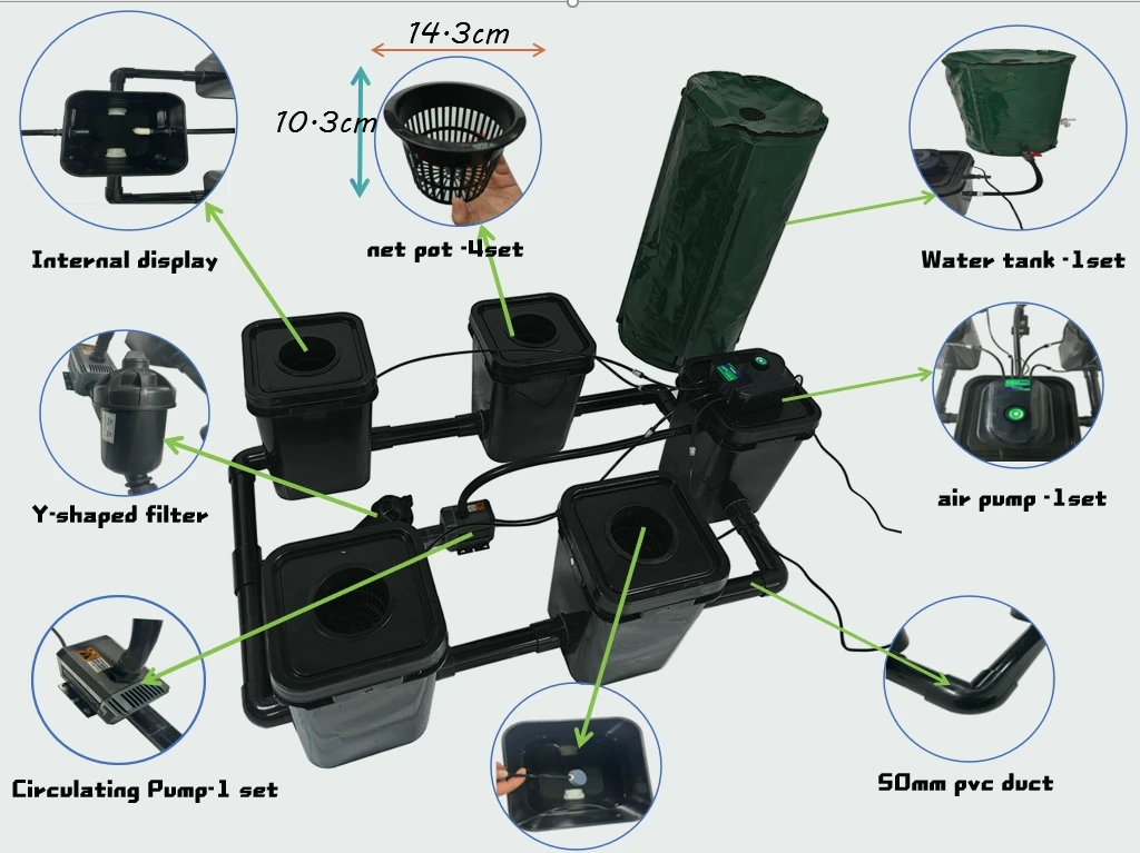 4 Buckets RDWC Hydroponic System With Air Pump And Cycle Pump