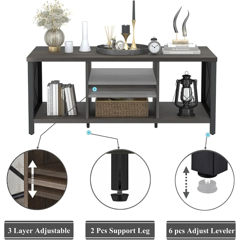 Rustic Farmhouse Coffee Table, Dark Wood Rectangular Center Table for Living Room, Industrial Style Walnut Cocktail Table