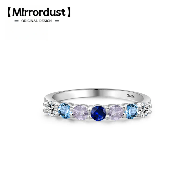

【Mirrordust】S925 Серебряное кольцо с морским синим цирконом для женщин ins Нишевый дизайн Многослойное стильное кольцо с бриллиантом