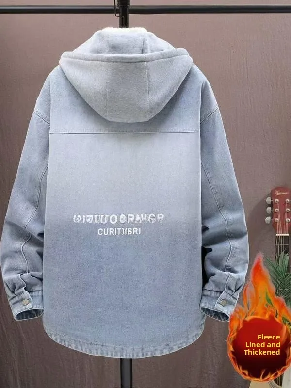 

Men's Oversized Fce Lined Denim Jaet Thiened Autumn Winter New Sle Trendy Loose Cotton Jaet Outerwear Coat