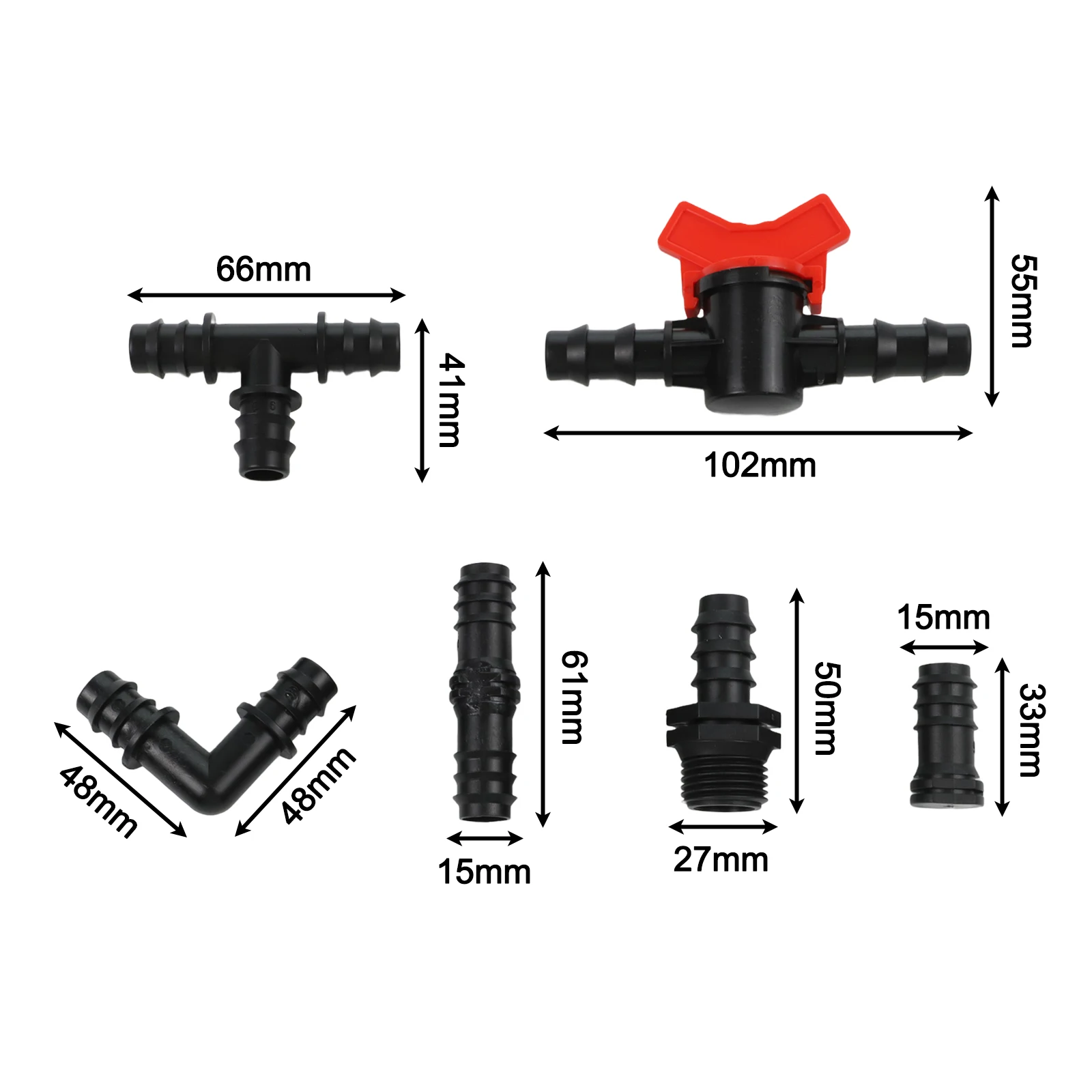 for Drip Irrigation Fittings Kit 1/2 In Tubing for Use with Standard 1/2 In Irrigation Tubing in Garden and Farm Settings