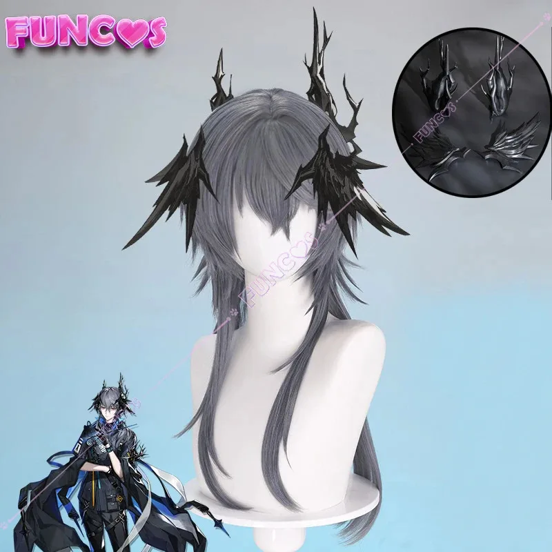 

Игра Arknights Logos Косплей Парик Головные уборы Рог Серые волосы Sarkaz Caster Серые волосы Термостойкое волокно Волосы Роза Парик Сетка Бесплатная кепка