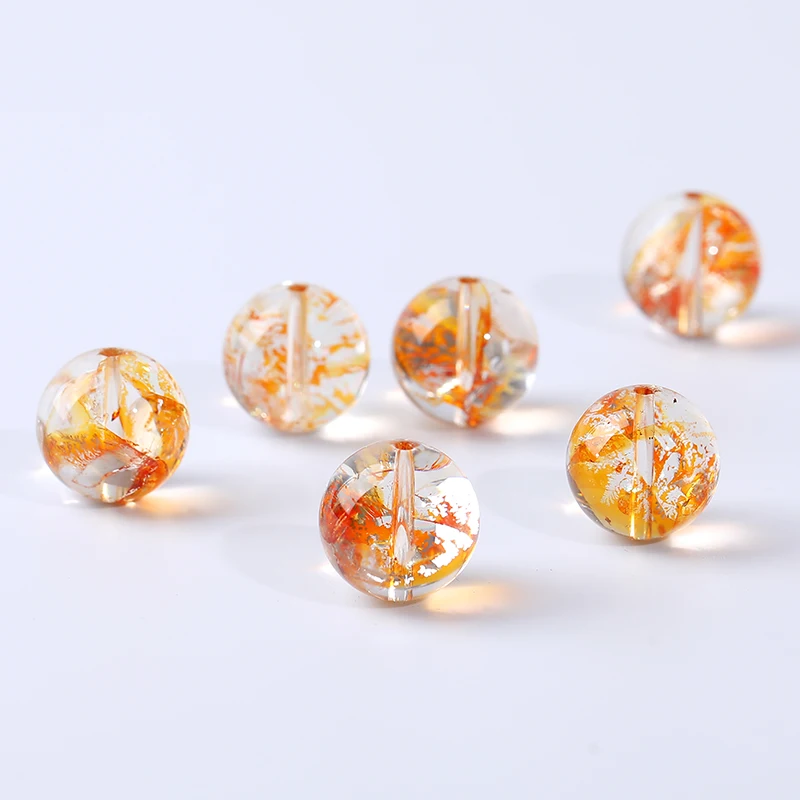 1 Pc 7A Enhanced Gold Foil Koi Crystal Bead Natural Stone Round Gemstone Bead For Jewelry Making Diy Necklace Bracelet Accessory