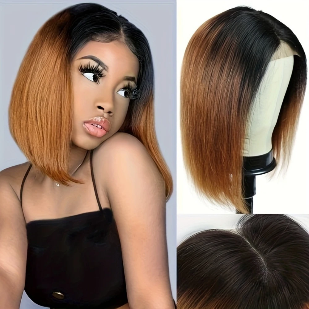 short stragiht bob human hair wigs for women 1b30 color 4x4x1 bob human hair wig 150% density remy hair 10inch daily use wig