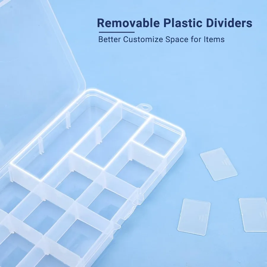 กล่องเก็บเล็บปลอมพลาสติกใส 15 ช่อง 3 ชิ้น พร้อมตัวแบ่งสำหรับจัดระเบียบอุปกรณ์ตกแต่งเล็บ  เหมาะสำหรับงานศิลปะ งานฝีมือ เย็บปักถักร้อย และเก็บสกรู