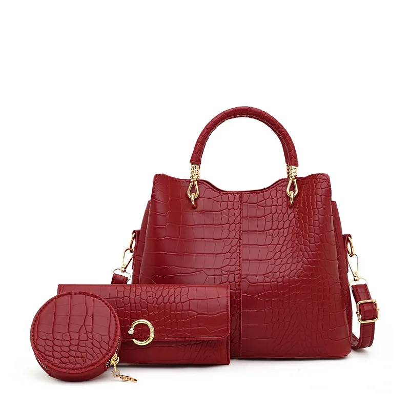 Damen handtasche 3-teiliges Set Damen Umhängetasche Mode Geldbörse Vintage Ledertasche große Kapazität Handtasche geneigte Umhängetasche