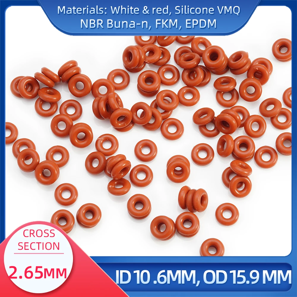 

O Ring CS 2.65 mm ID 10.6 mm OD 15.9 mm Material With Silicone VMQ NBR FKM EPDM ORing Seal Gaske