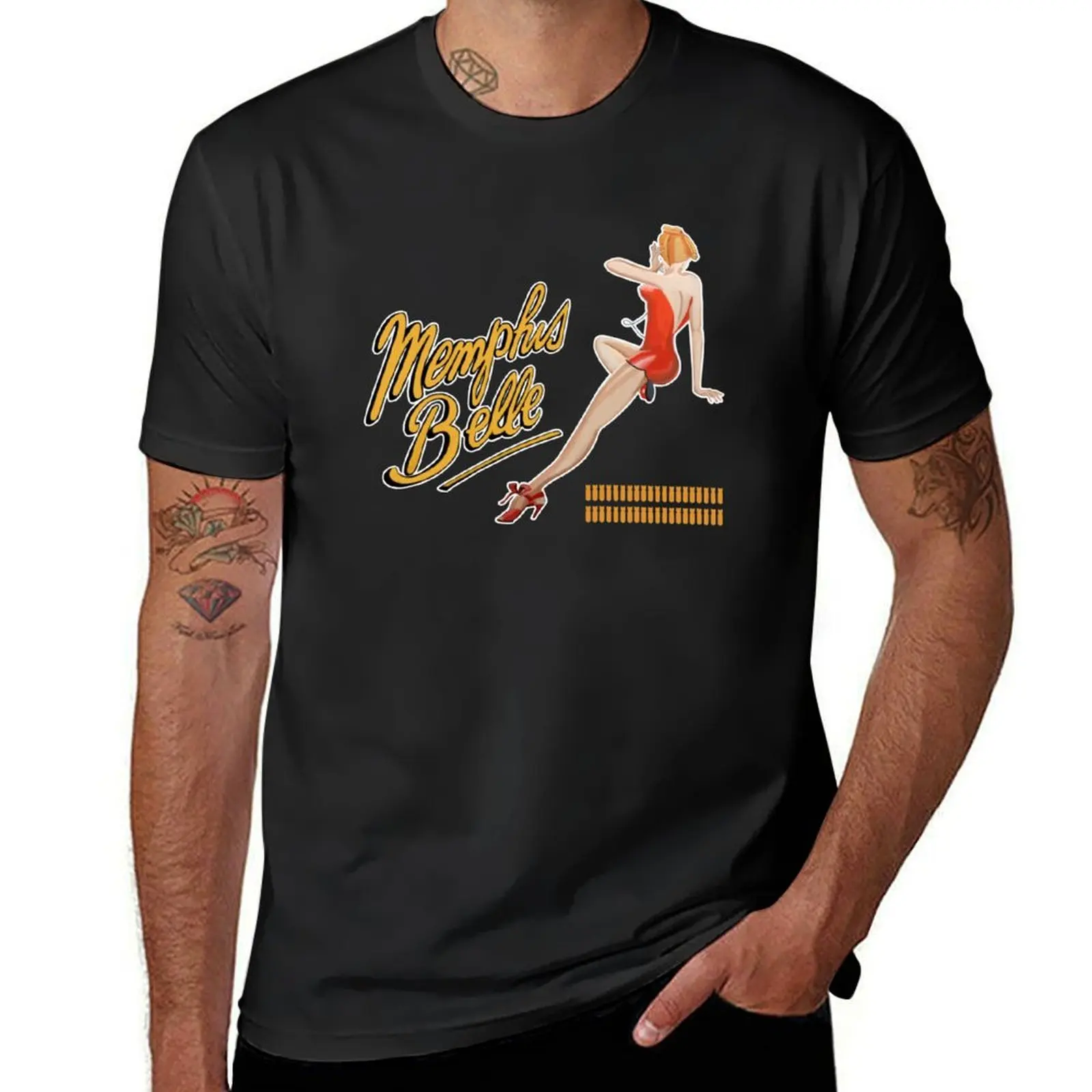 WW2 Pin Up Girl B17 Flying Fortress Memphis Belle T-Shirt heavyweights tees t shirts for men graphic