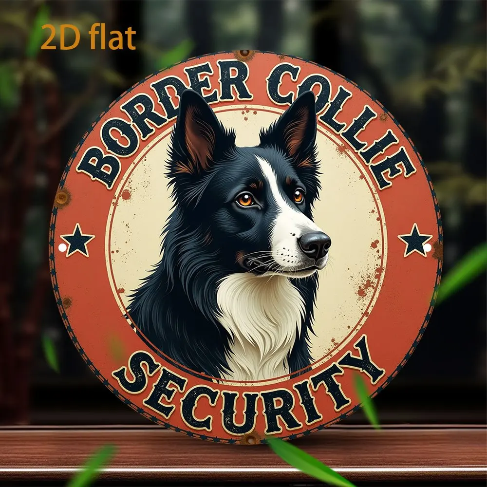2D Metal Sign Border Collie Security Vintage Dog Face Tin Plaque Pet Lover Wall Art Farmhouse Home Garden Decor Gift