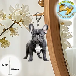 2D Cute French Bulldog Keychain Cool Puppy Flat Acrylic Pendant Versatile Charm Decor for Car Mirror Backpack Festive Party Gift