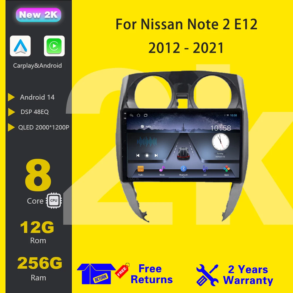

Android 14 For Nissan Note 2 E12 2012 - 2021arplay Multimedia Player IPS LED 8 CORE 2 DIN 5G WifiAuto 2 Din Head Unit