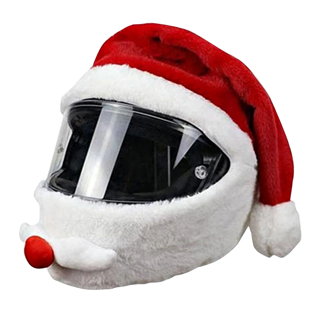 Motorcycle Santa Claus Funny Cover Elastic Helmet Full Face Cover Plush Santa Claus Helmet Cover for Outdoor Party Xmas