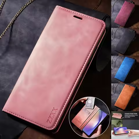 For Samsung Galaxy A06 A15 A16 A26 A35 A36 A53 A54 A55 A56 S25 Ultra S24 FE S23 Plus S22 Wallet Pair Suction Flip Leather Case