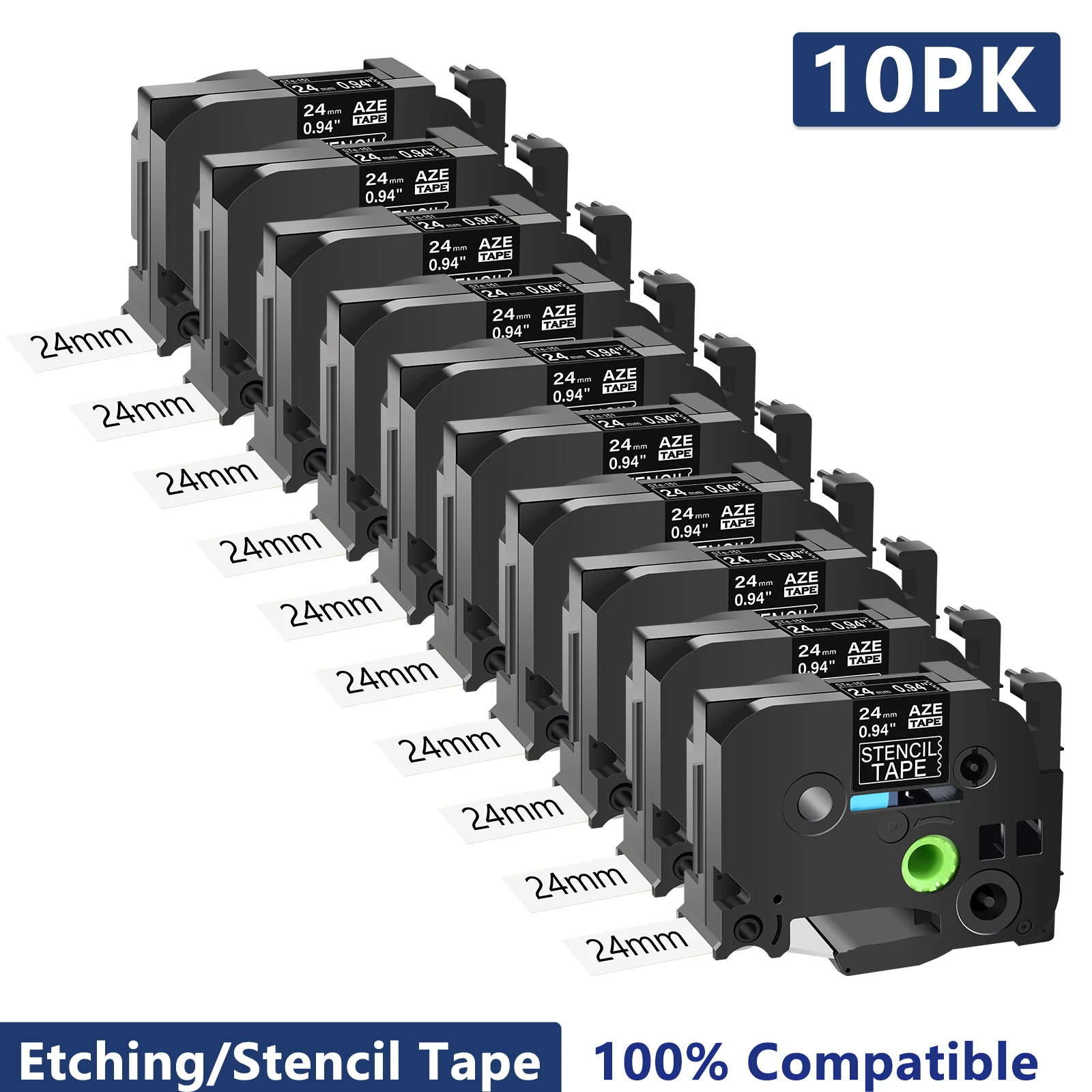 3~10PK 24mm Ste-151 RibbonS Compatible for Brother Etching/Stencil Non-Laminated Tape Black Ste-141 Ste-161 for P-touch PT-P750W