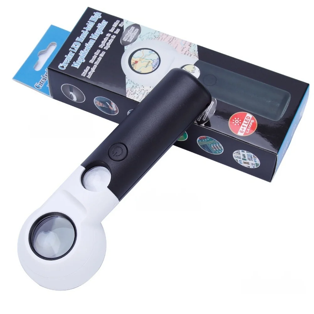 Handheld LED Magnifying Glass 16X 30X Dual Layer Optical Lens Black ABS Plastic With 7 Lights For Jewelry Coin Antique Appraiser