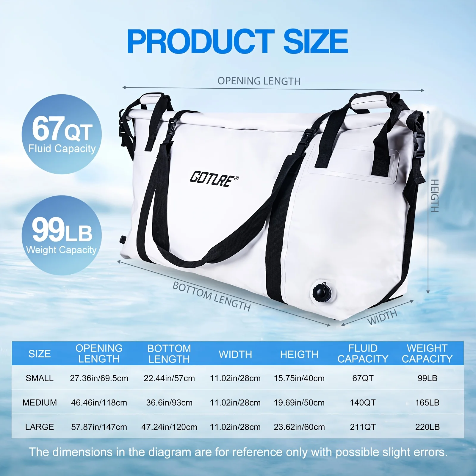 Goture Fishing Bag, Fishing Cooler Bag, Portable Outdoor Offshore Fishing Tote, Large Capacity Ice Bag with Flat Bottom