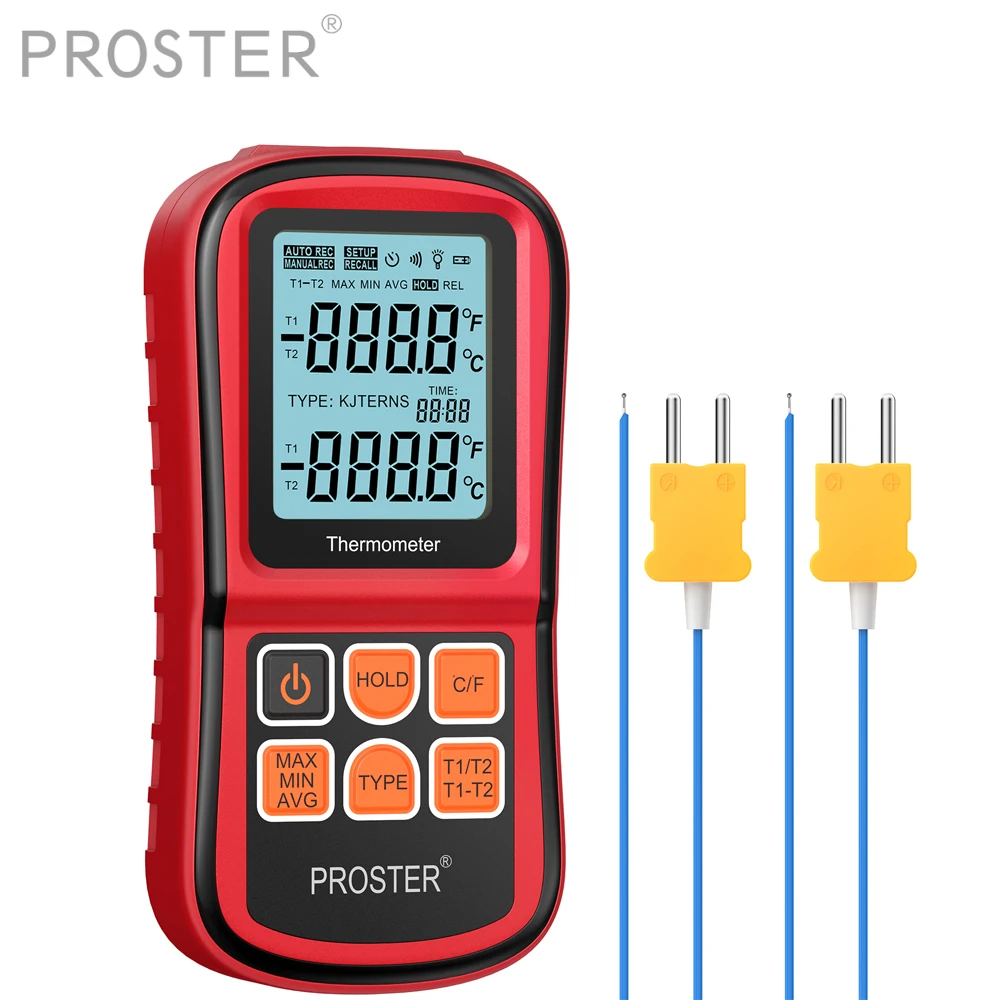 Proster LCD Dual Channel Digital Thermometer With Two K- type Thermocouples Temperature Meter For Fish Tank Pool Furnaces