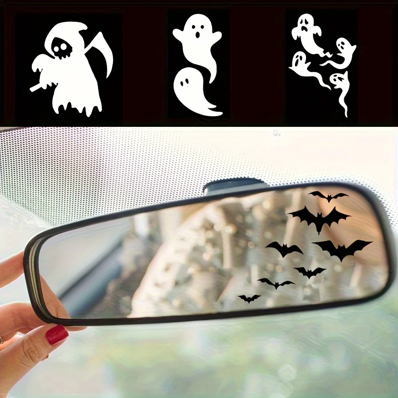 Removable Halloween Ghost Car Accessories Vinyl Sticker Decals Mini Bats Decal For Car Rearview Mirror Decor Halloween Car Decor