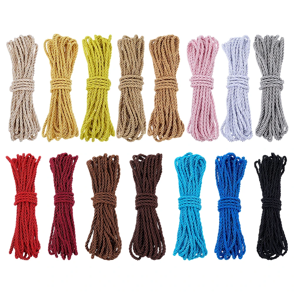82 Yards Twisted Satin Cord 3mm Twisted Trim Cord Rope 15 Colors 3-Ply Polyester Decorative Cords Rope