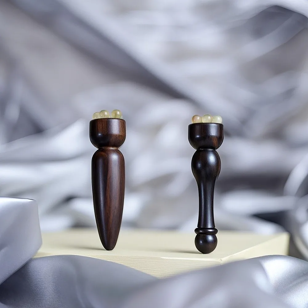 Five Beads Design Sandalwood Lotus Seedpod Massager Face Lifting and Tightening Natural Material Eye Massage Stick Traditional