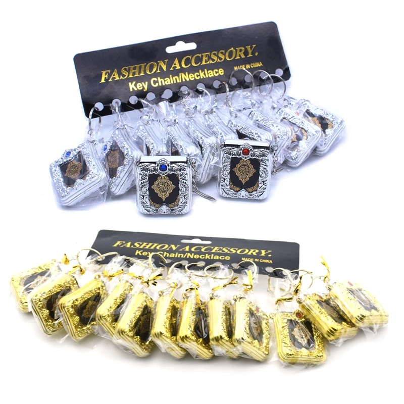 Llavero islámico con colgante libro del Corán árabe en miniatura, papel Real que puede a los musulmanes