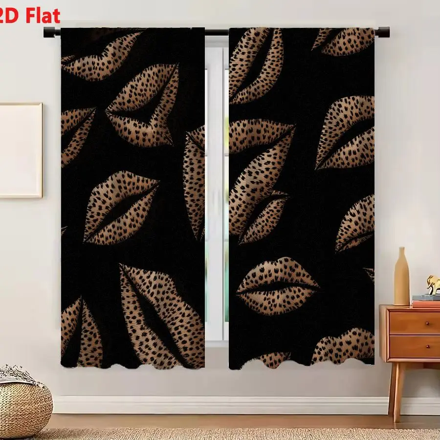 2Pcs Curtains 2D Flat Seamless Pattern Of Stylized Nude Lips With Black Spots On Solid Black Background Window Drapes for Bedroo