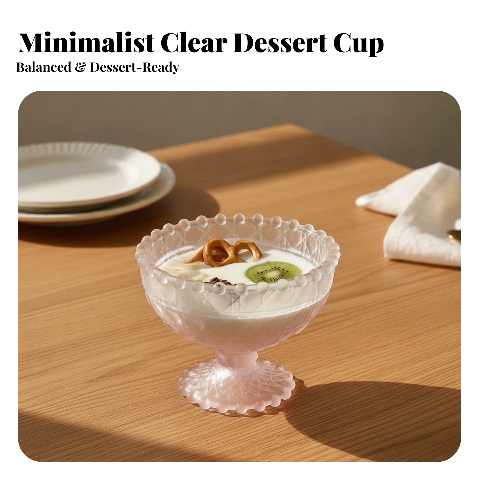 Dessert Cup with Beaded Rim Vintage Stemmed Dessert Glass Ice Cream Cup with Foot Safe Sundae Cups Long-Lasting for Parties