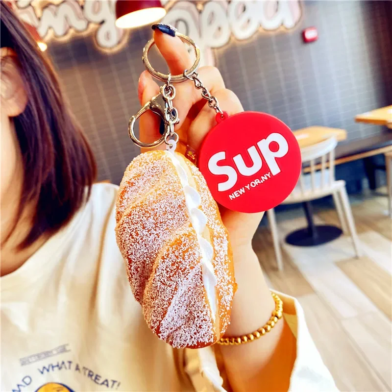 New Bread Key Chain Creative Simulation Coconut Bread Food Decompression Toy Model Car Bag Mobile Phone Pendant Ornaments Gift