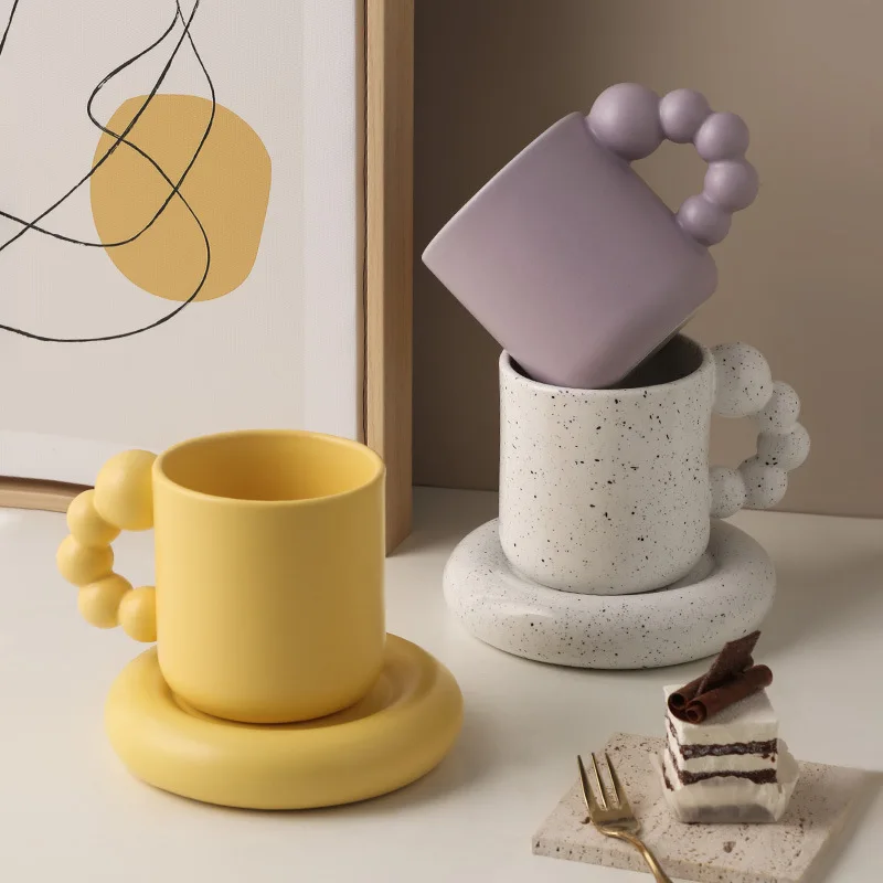 

Ceramic Creative Coffee Cup With Tray Sugar-Coated Berry Nordic Home Decor Handmade Art Tea Mug Tray Personalized Gifts