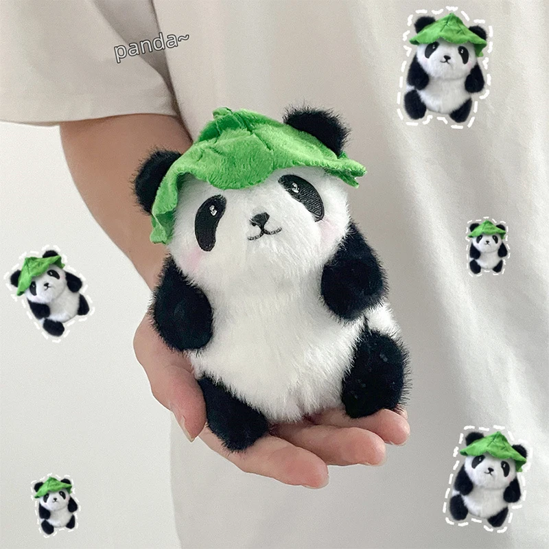 1PC New 12cm Cartoon Lotus Leaf Panda Plush Toy Lovely Panda Stuffed Doll Keychain Pendant Plush Panda Doll Backpack Charms Gift