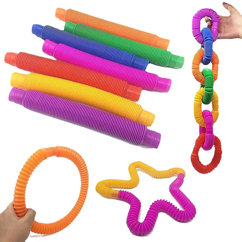 8Pcs Colorful Pop Tube Rainbow Fidget Telescopic Tube Stress Relief Plastic Stretch Pipe Decompression Gift