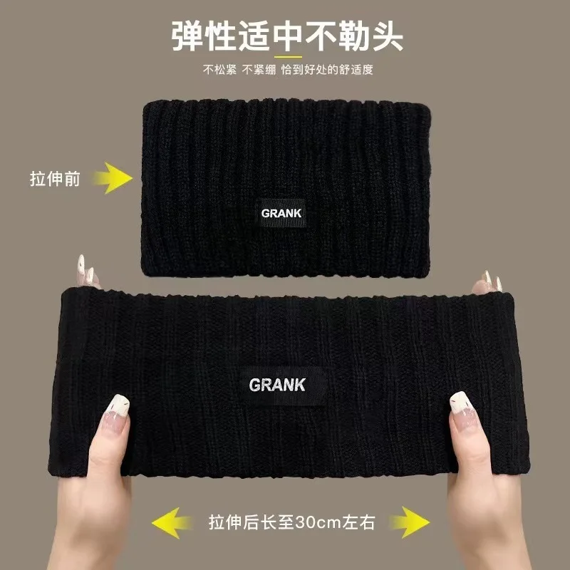 Headband de malha larga para mulheres, faixa de cabelo esportiva monocromรกtica, headwrap quente, elรกstico punk, headwear quente, inverno e outono