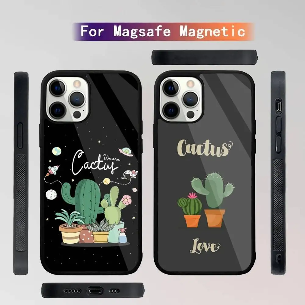 

Plant Cactus Transparent Phone Case For iPhone 16,15,14,13,12,11,Plus,Pro,Max Mini Magsafe Magnetic Wireless Charging