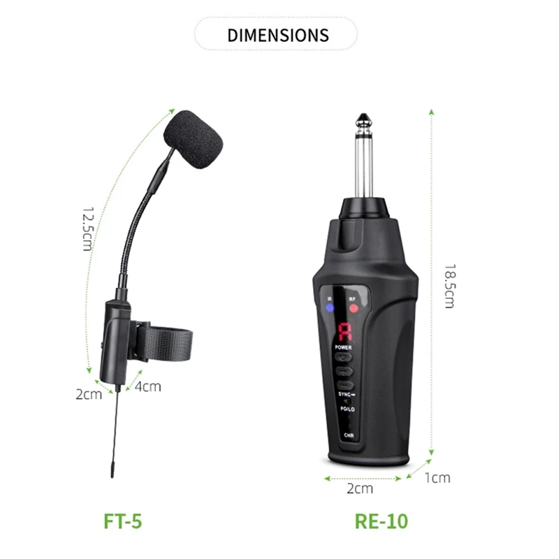 Imagem -06 - Acemic Dt5 Flauta Microfone Sinal de Som Estável Longa Distância Recepção Microfone sem Fio para Flauta