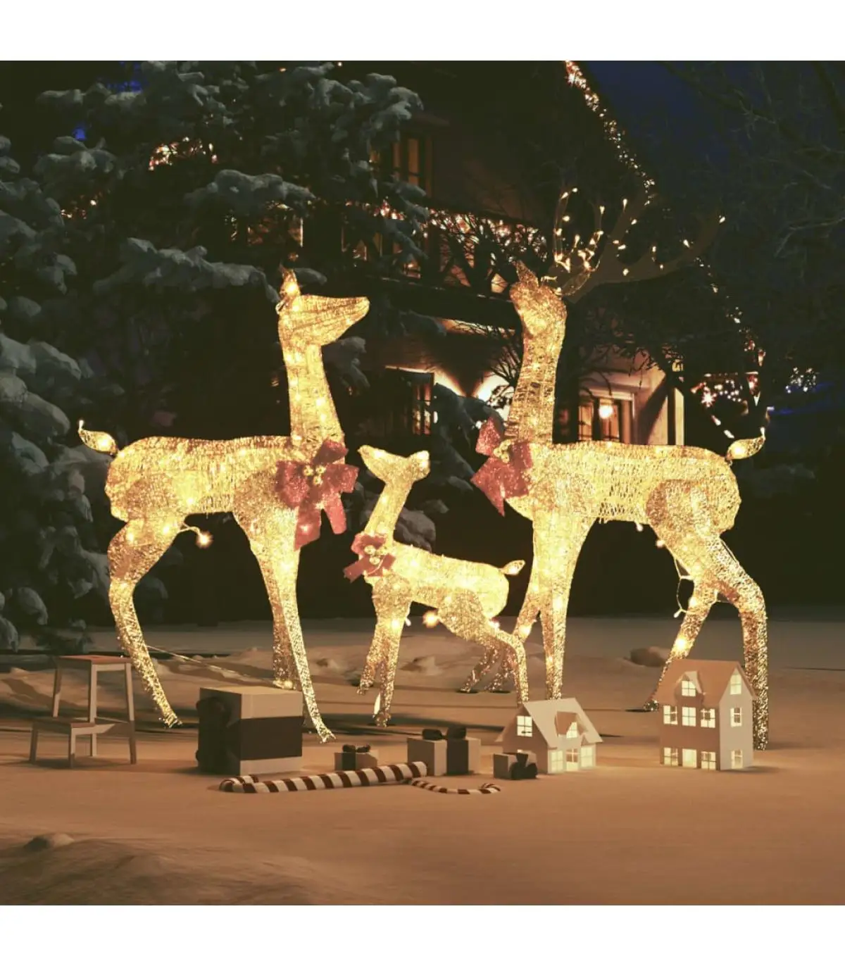 Christmas Lights Christmas Reindeer Family figures Gold LED 201