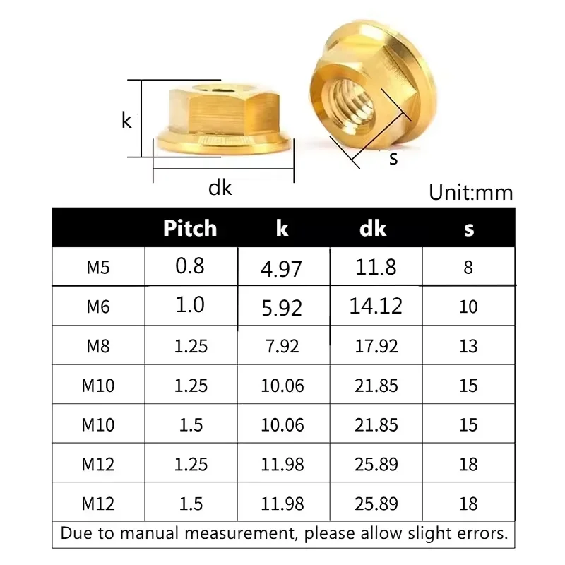 M5 M6 M8 M10 M12 TC4 Titanium Hex Flange Nuts Motorcycle Modification Nut, Rear Axle Fixed Locking Nut