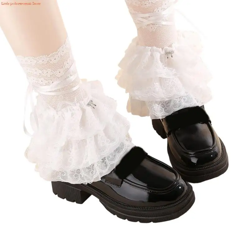 F92D Maniche in pizzo facile manutenzione Calzini elastici polpaccio Scaldamuscoli per costumi per appassionati cosplay