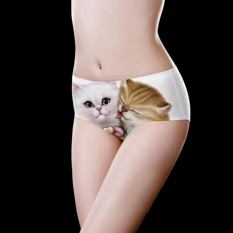 Cute 3D Cat Print Panties Women Lingerie Sexy Underwear Cartoon Animal Kawaii Underpants Breathable Traceless Sweet Girls Briefs