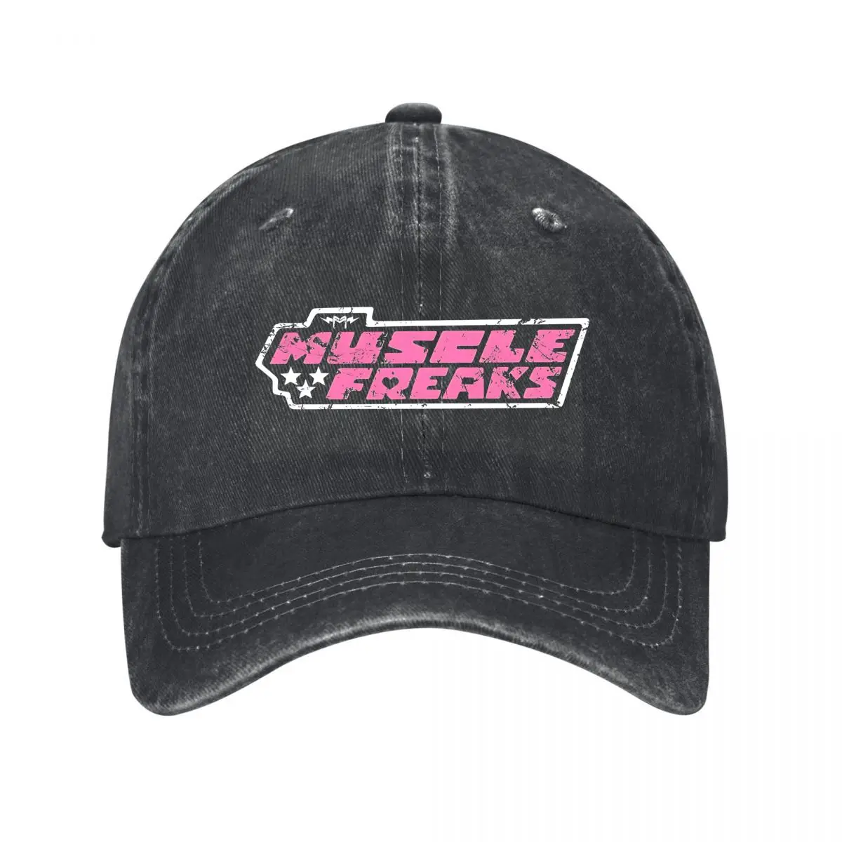 Muscle Freaks Retro Pink Text Washed Baseball Cap Hip Hop Sun Hats