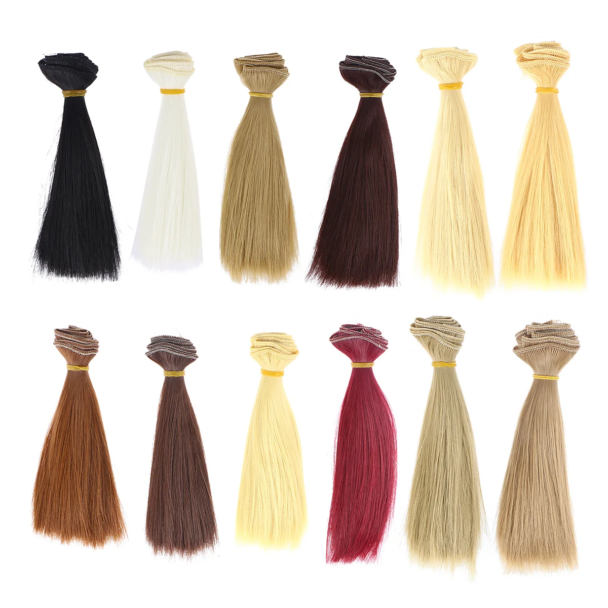 

12 Pcs Handcraft Hair Making Supplies Wigs DIY Straight Suite High Temperature Silk Elastic Band