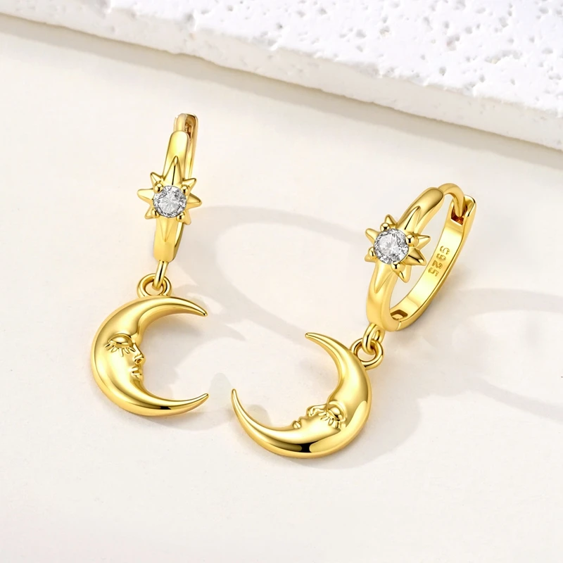 Hoop Earrings Moon Amber Flower Snowflake Four Leaf Clover 925 Sterling Silver Pendant Earring For Woman Fine Jewelry