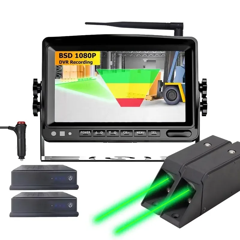 7in 4ch Wireless IPS DVR AI Blind Spot Detection 9600mah Solar Magnetic Battery Forklift Laser Light Cameras Kit