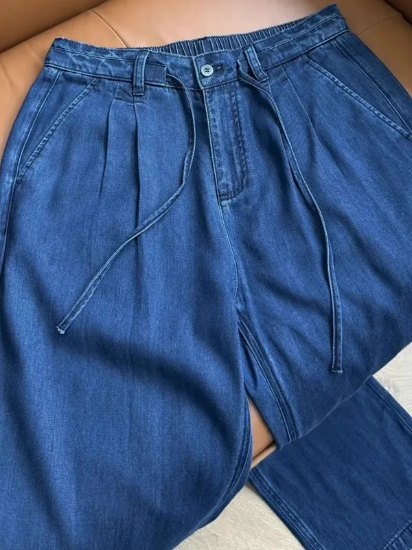 

New 2025 Silk Wide Leg Jeans Casual Straight Leg Breathable Summer Long Trousers for Young Men Comfortable Wear Leisure Pants