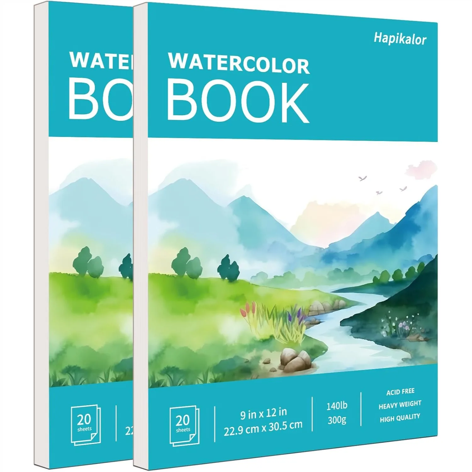

Watercolor Paper Pad 2-Pack 9x12, Heavyweight Cold Pressed 140lb 300gsm for Watercolor Painting, Mixed Media, Art Supplies for