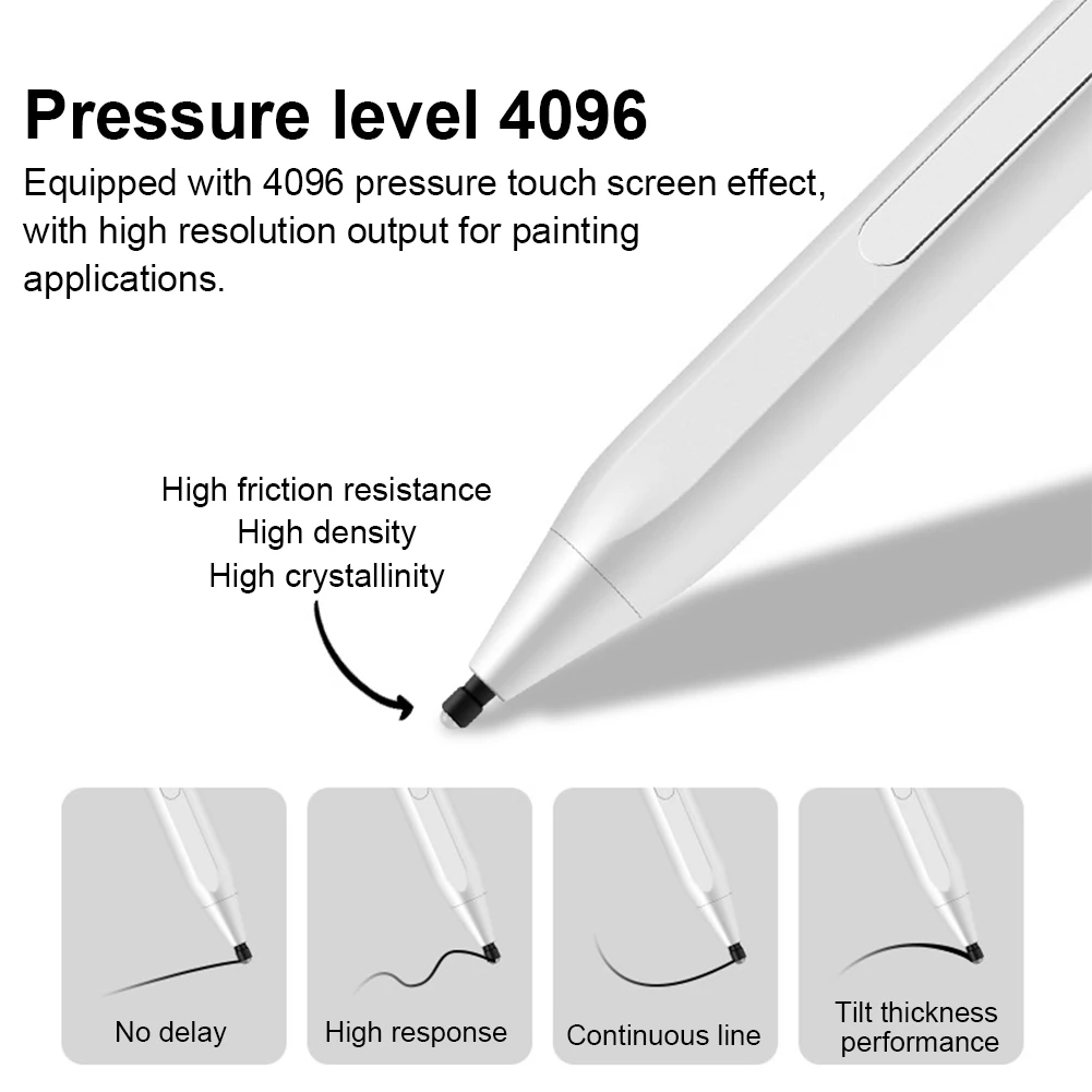 ปากกาสไตลัสแม่เหล็ก 4096 ปากกาสไตลัสแบบชาร์จความไวต่อแรงกดพร้อมปุ่มยางลบด้านข้างสําหรับ Microsoft Surface