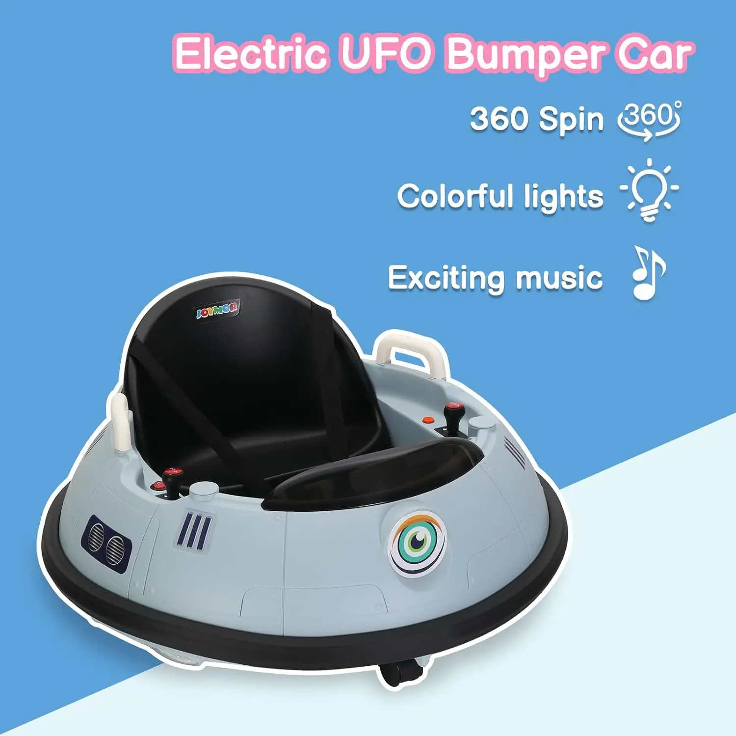 Carro de pára-choque elétrico para crianças e crianças, passeio de 12V em presentes de carro de brinquedo de colisão OVNI, manual e controle remoto, luzes LED, 360 graus